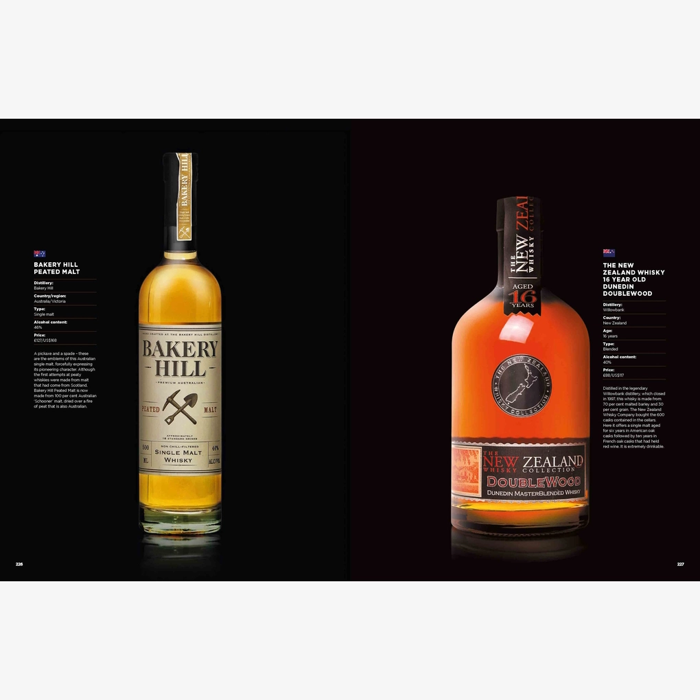 An interior spread, featuring photography of two bottles
